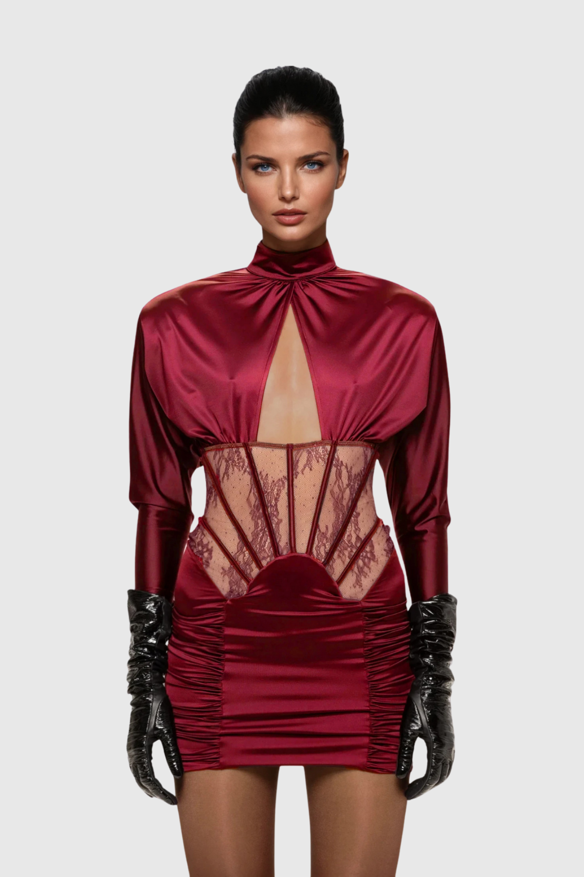 Darion Corset Cutout Satin Mini Dress