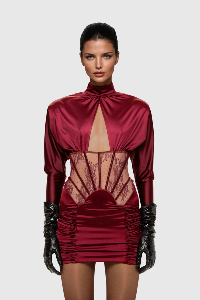 Darion Corset Cutout Satin Mini Dress