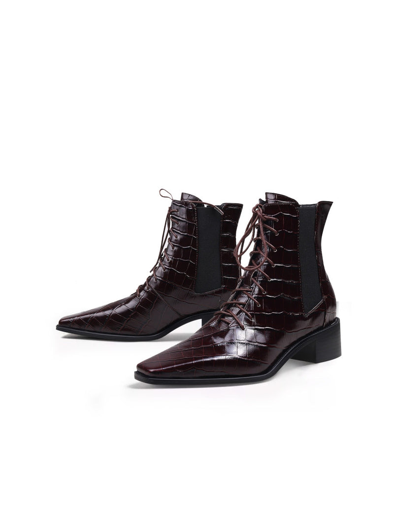 Jadyrose | Croc-embossed Lace-up Purple Chelsea Boot