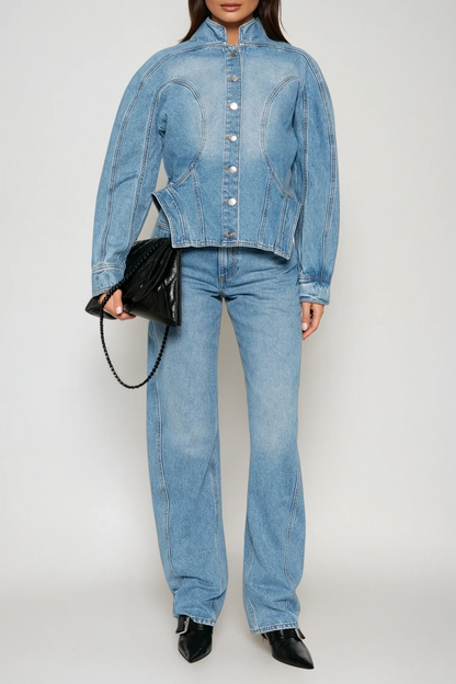 Darya Denim Pants Set in Blue