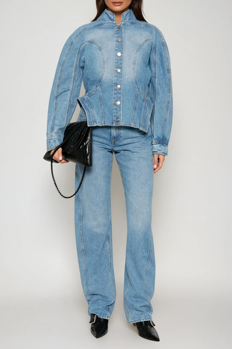 Darya Denim Pants Set in Blue