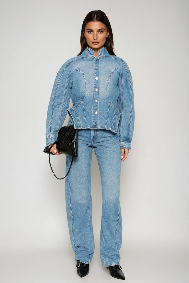 Darya Denim Pants Set in Blue