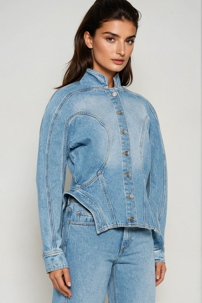 Darya Denim Pants Set in Blue