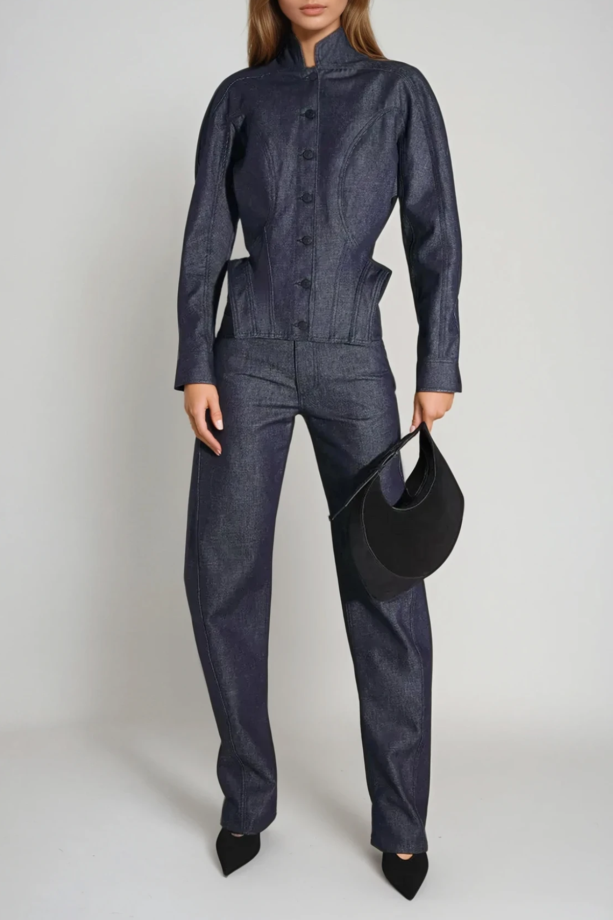 Darya Denim Pants Set in Deep Blue