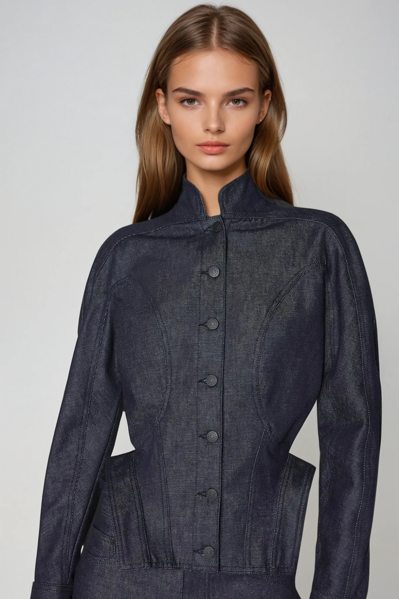 Darya Denim Pants Set in Deep Blue