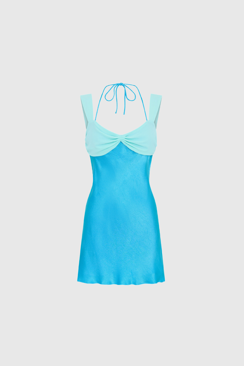 Daviti Bodycon Lace Up Ruffle Mini Dress in Blue