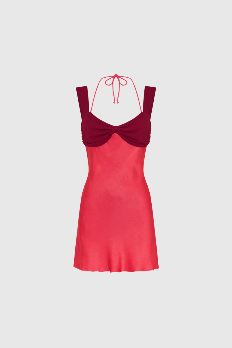 Daviti Bodycon Lace Up Ruffle Mini Dress in Red