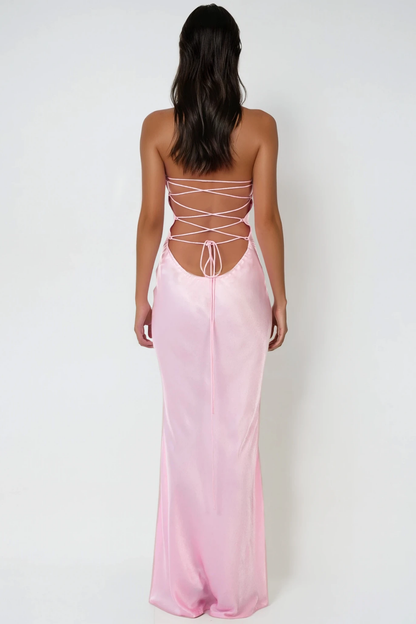 Davlat Halter Neck Sequin Satin Maxi Dress in Pink