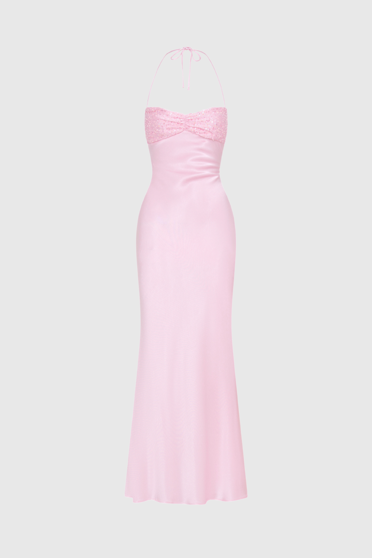Davlat Halter Neck Sequin Satin Maxi Dress in Pink