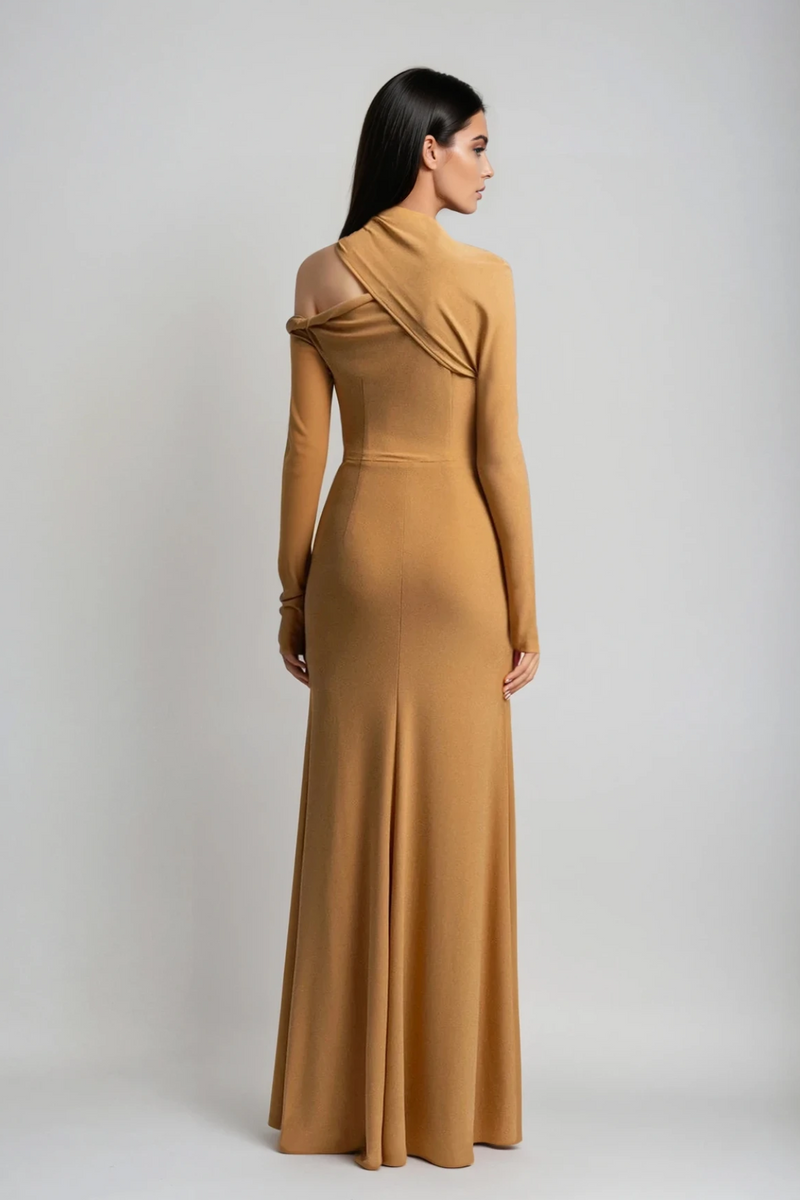 Daw Cutout Ruch Asymmetric Maxi Dress in Khaki