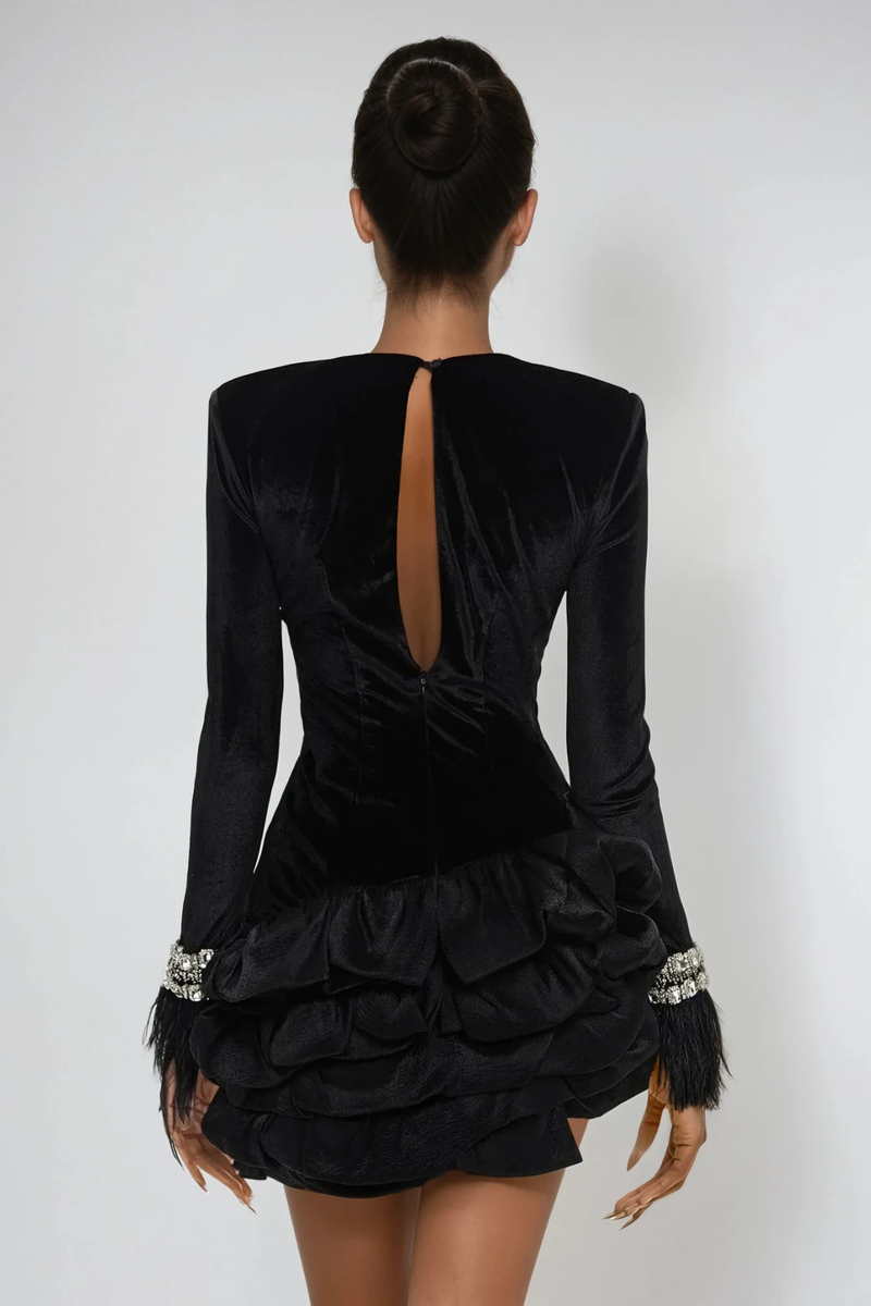 Dayo Fringe Crystal Mini Dress in Black