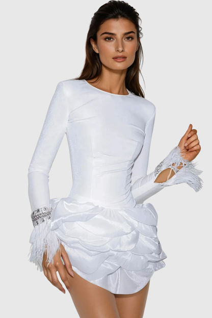 Dayo Fringe Crystal Mini Dress in White