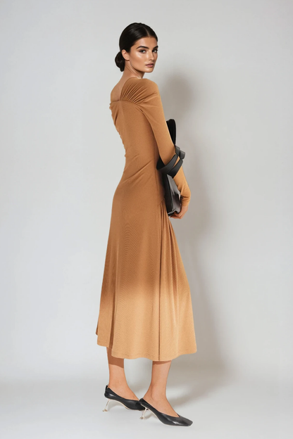 Deangelo One Shoulder Asymmetric Ruch Maxi Dress in Khaki