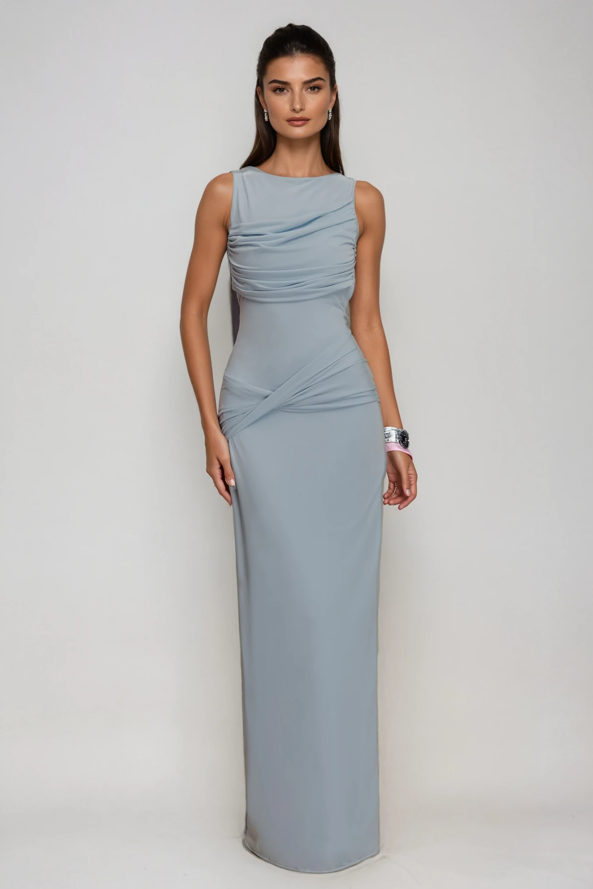 Deanne Sleeveless High Split Maxi Dress in Blue