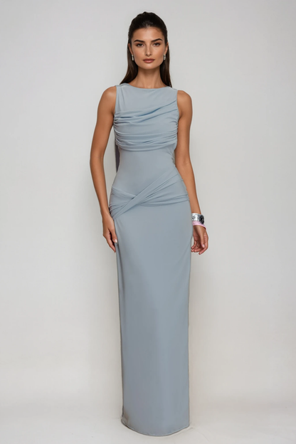 Deanne Sleeveless High Split Maxi Dress in Blue