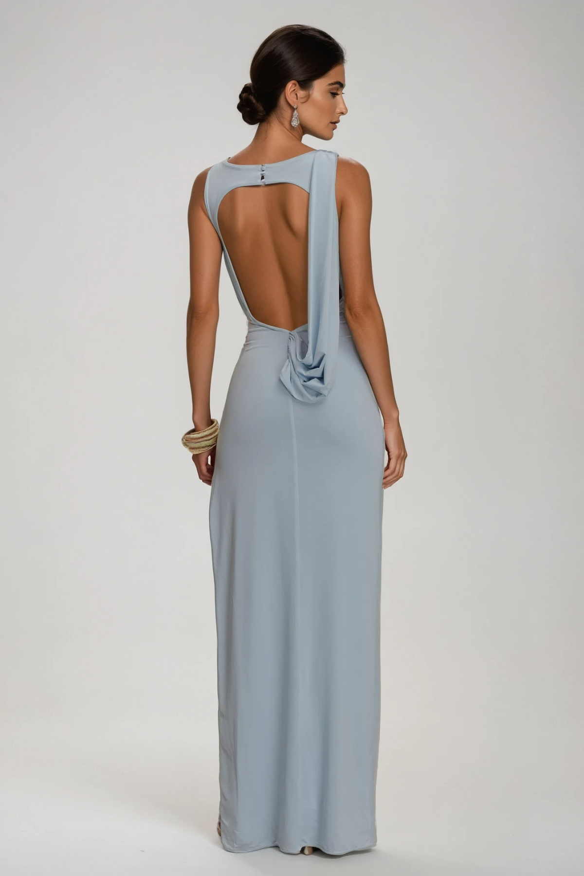 Deanne Sleeveless High Split Maxi Dress in Blue