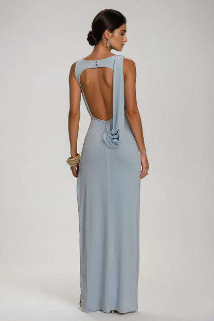 Deanne Sleeveless High Split Maxi Dress in Blue