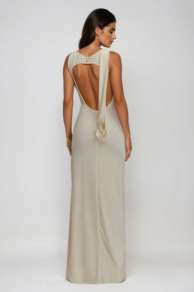 Deanne Sleeveless High Split Maxi Dress in White