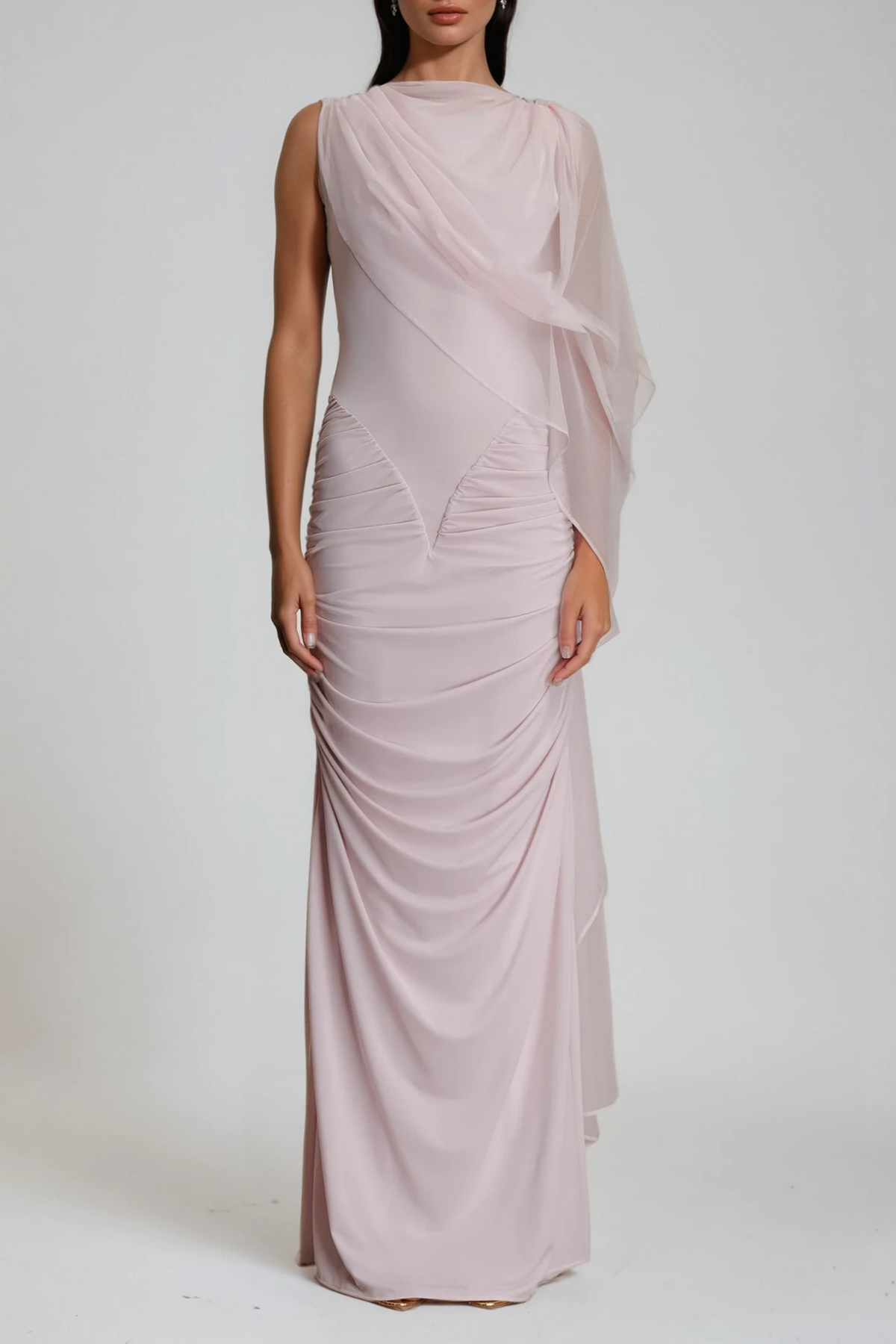Deb Ruch Mesh Shawl Maxi Dress in Pink