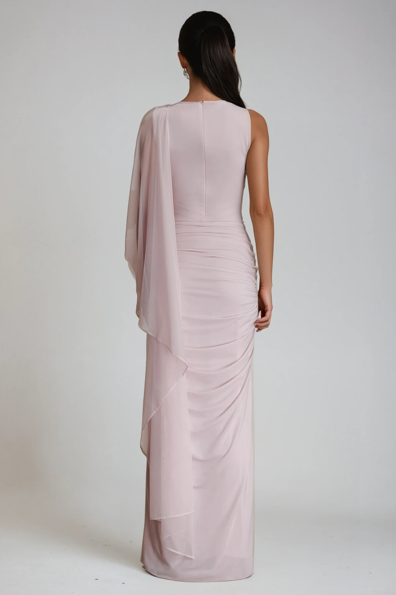 Deb Ruch Mesh Shawl Maxi Dress in Pink