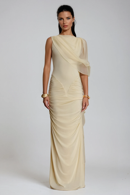 Deb Ruch Mesh Shawl Maxi Dress in Yellow