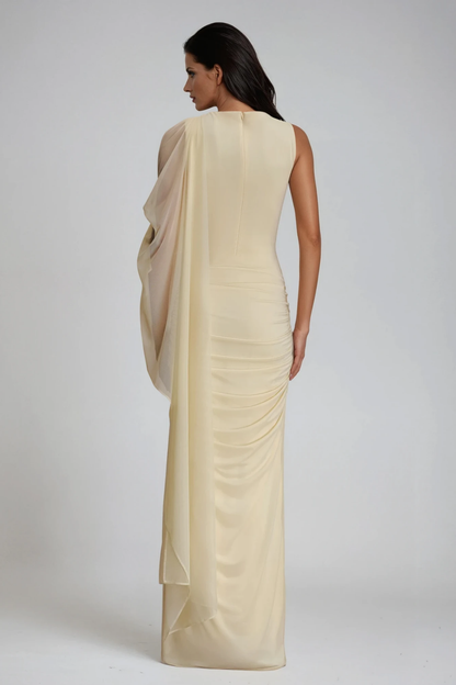 Deb Ruch Mesh Shawl Maxi Dress in Yellow