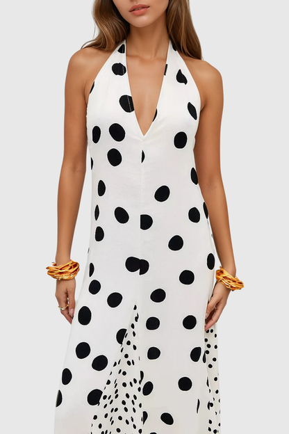 Debbora Halter Neck Dot Maxi Dress