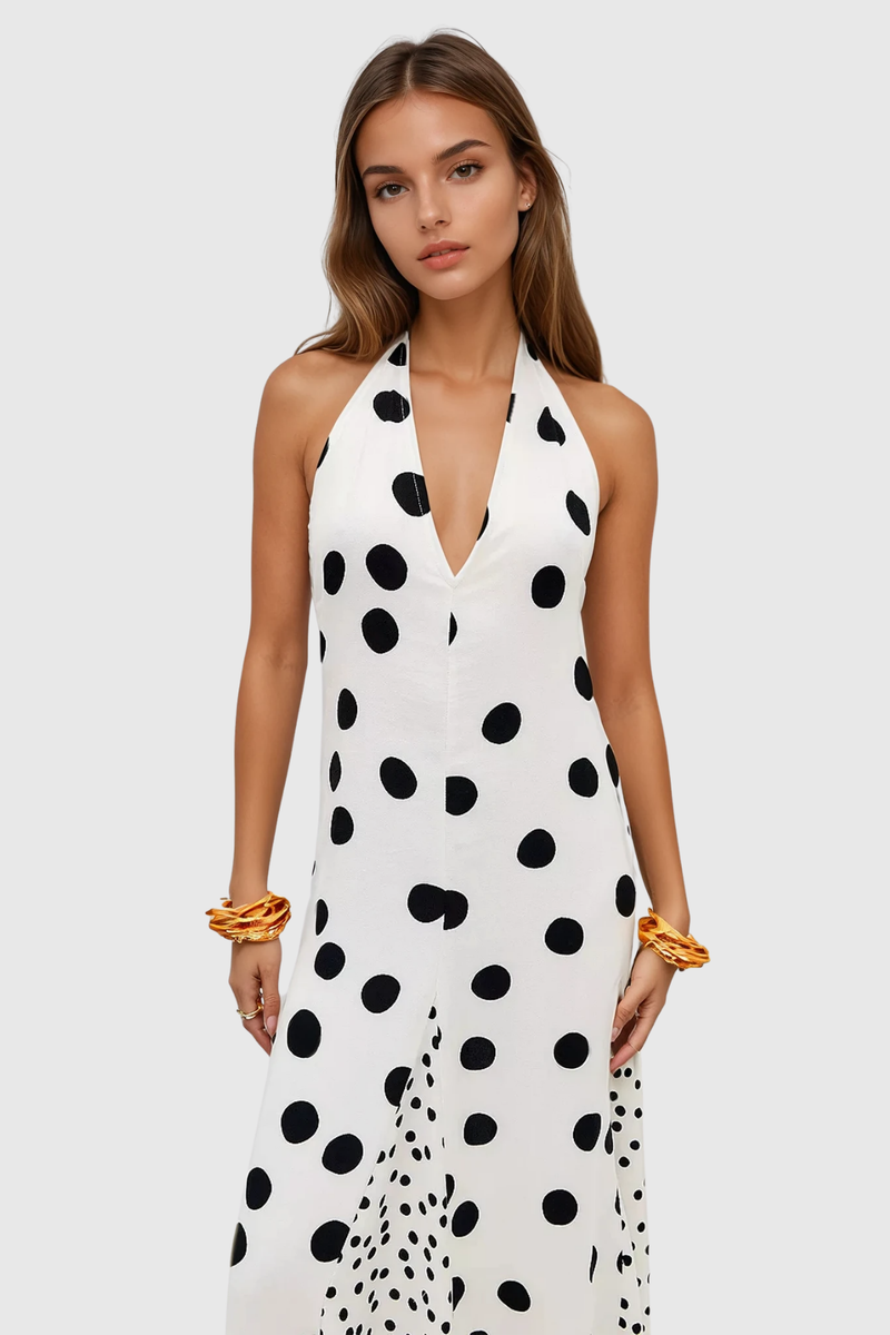 Debbora Halter Neck Dot Maxi Dress