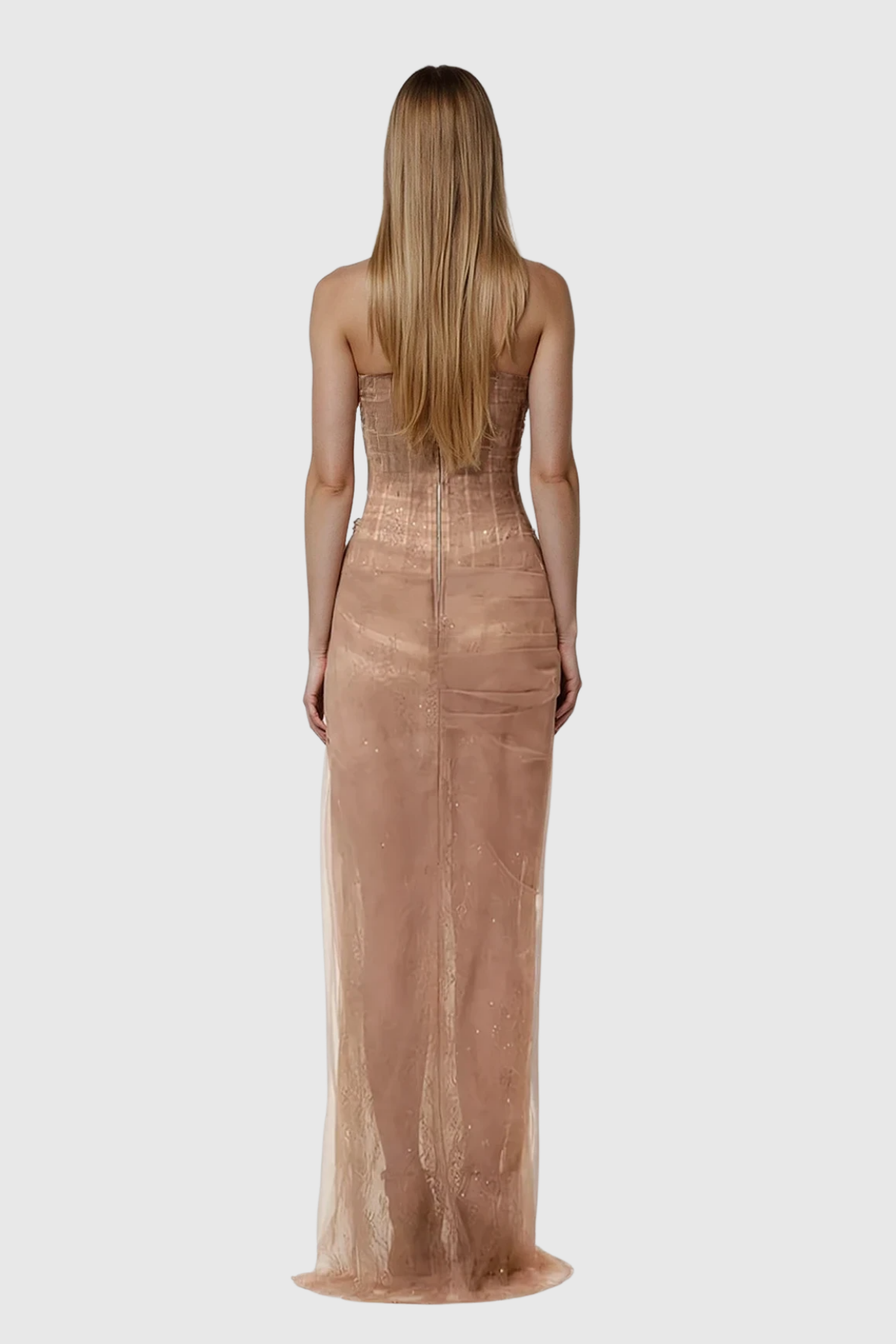 Dechen One Shoulder Corset Mesh Maxi Dress in Brown