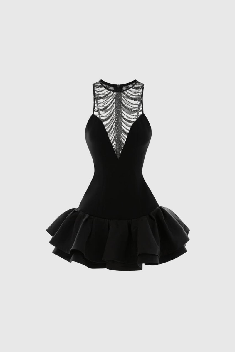 Decima Sequin Cutout Puffy Mini Dress