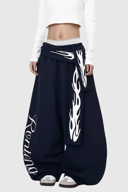 Deeann Print Tie Up Pants in Blue