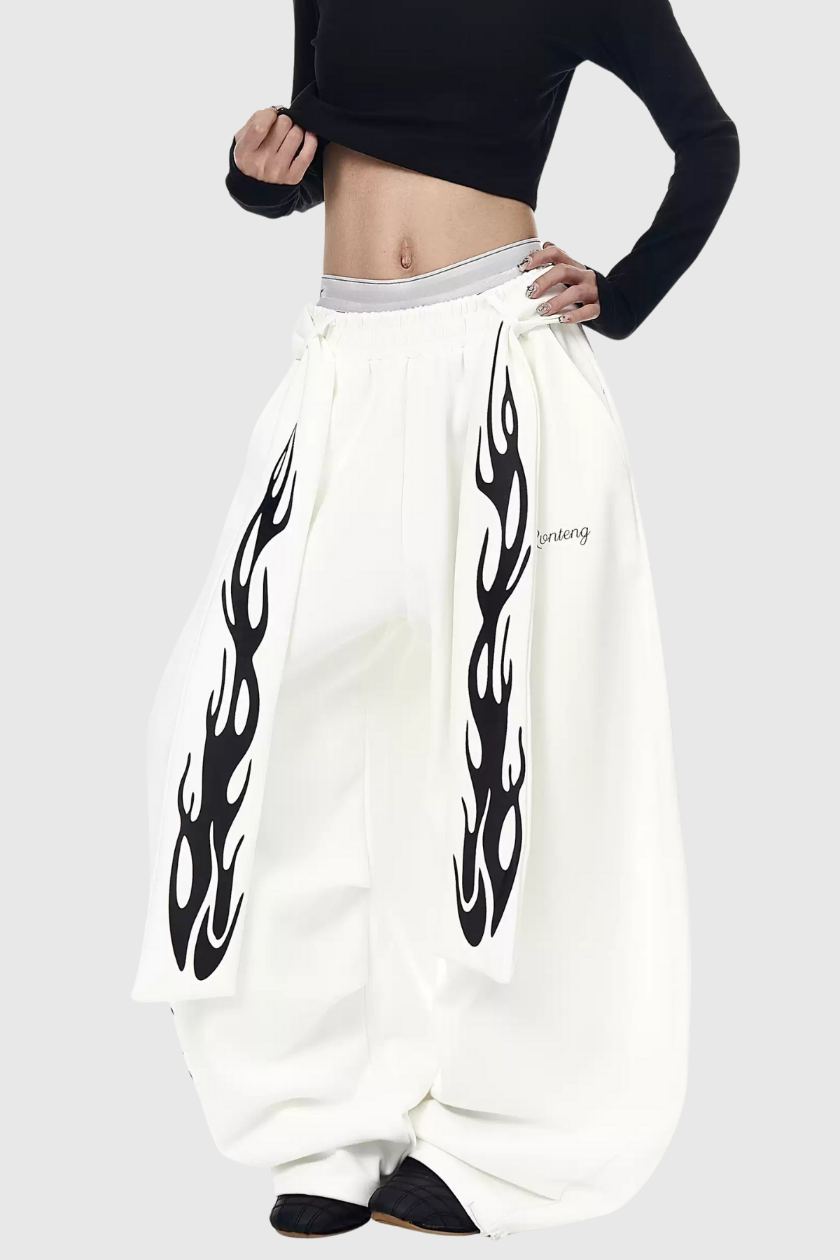 Deeann Print Tie Up Pants in White