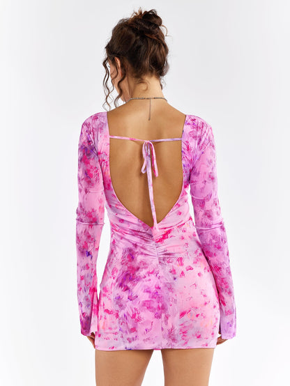 Deep V-neck Backless Tie Dress