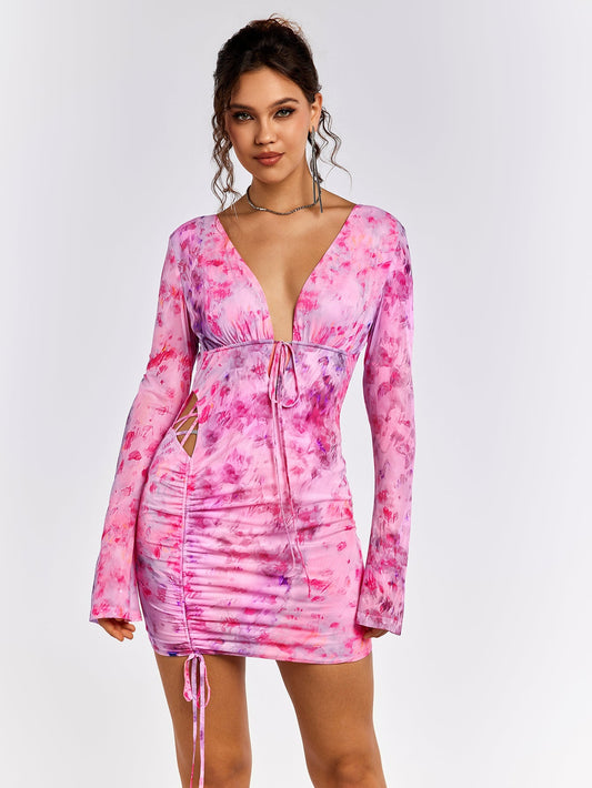 Deep V-neck Backless Tie Dress