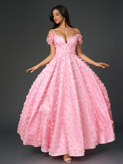 Deep V-neck Crisscross Back Applique Decoration Prom Dress