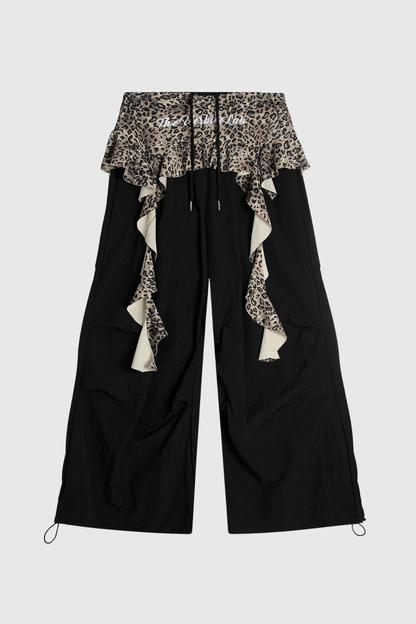Deepak Leopard Ruffle Deconstruct Pants in Black
