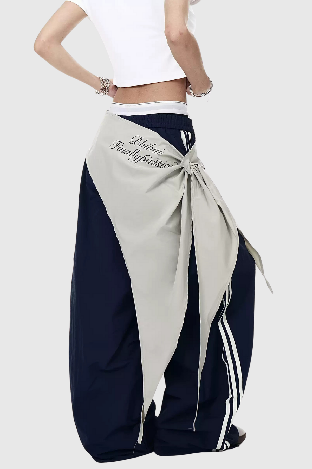 Deepika Stripe Deconstruct Wide Leg Pants in Blue