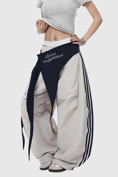 Deepika Stripe Deconstruct Wide Leg Pants in Khaki
