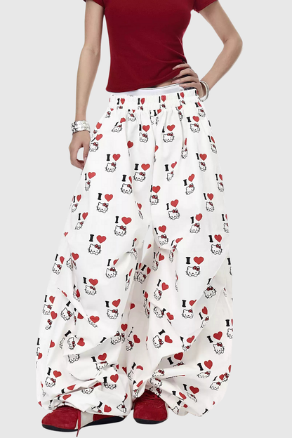 Deepti Heart Print Wide Leg Pants