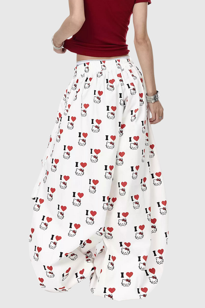 Deepti Heart Print Wide Leg Pants