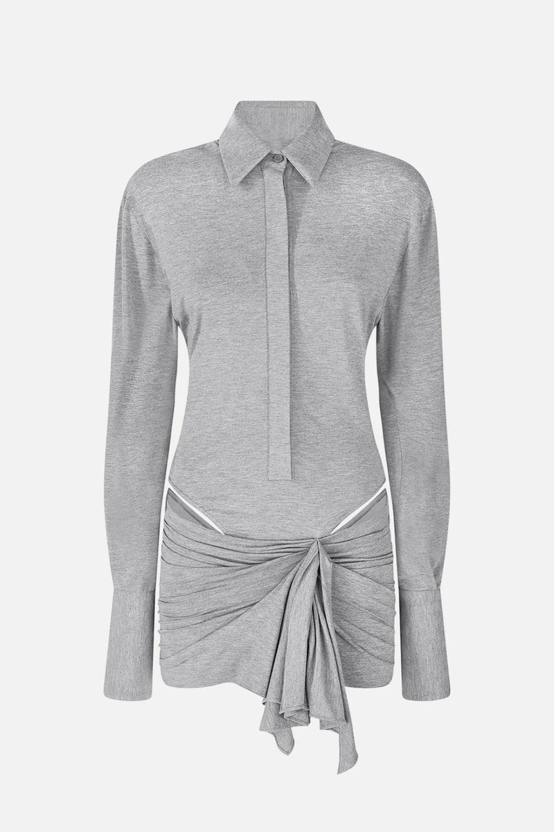 Dehaia Plunge Cutout Ruched Mini Dress - Grey