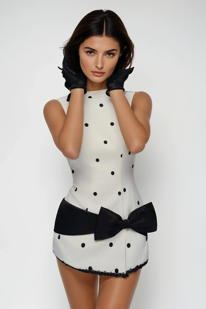 Deja Sleeveless Dot Bow Mini Dress