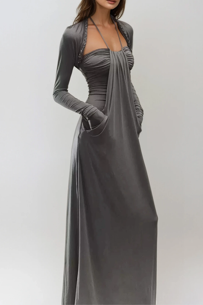 Delaiah Halter Neck Ruch Maxi Dress