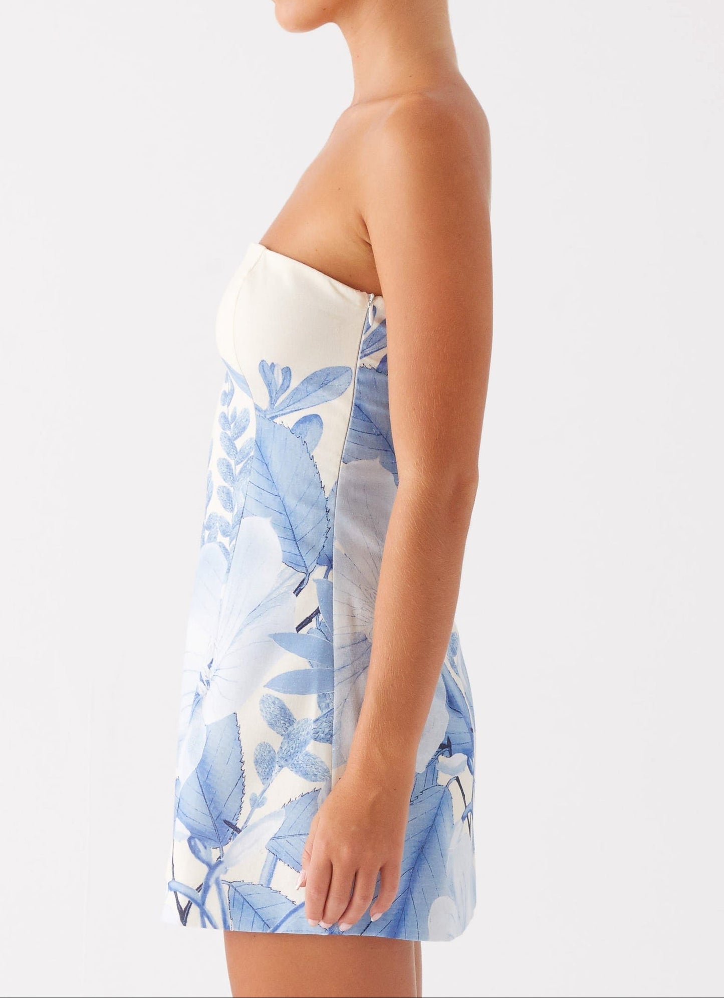 Denby Strapless Mini Dress - Blue Print