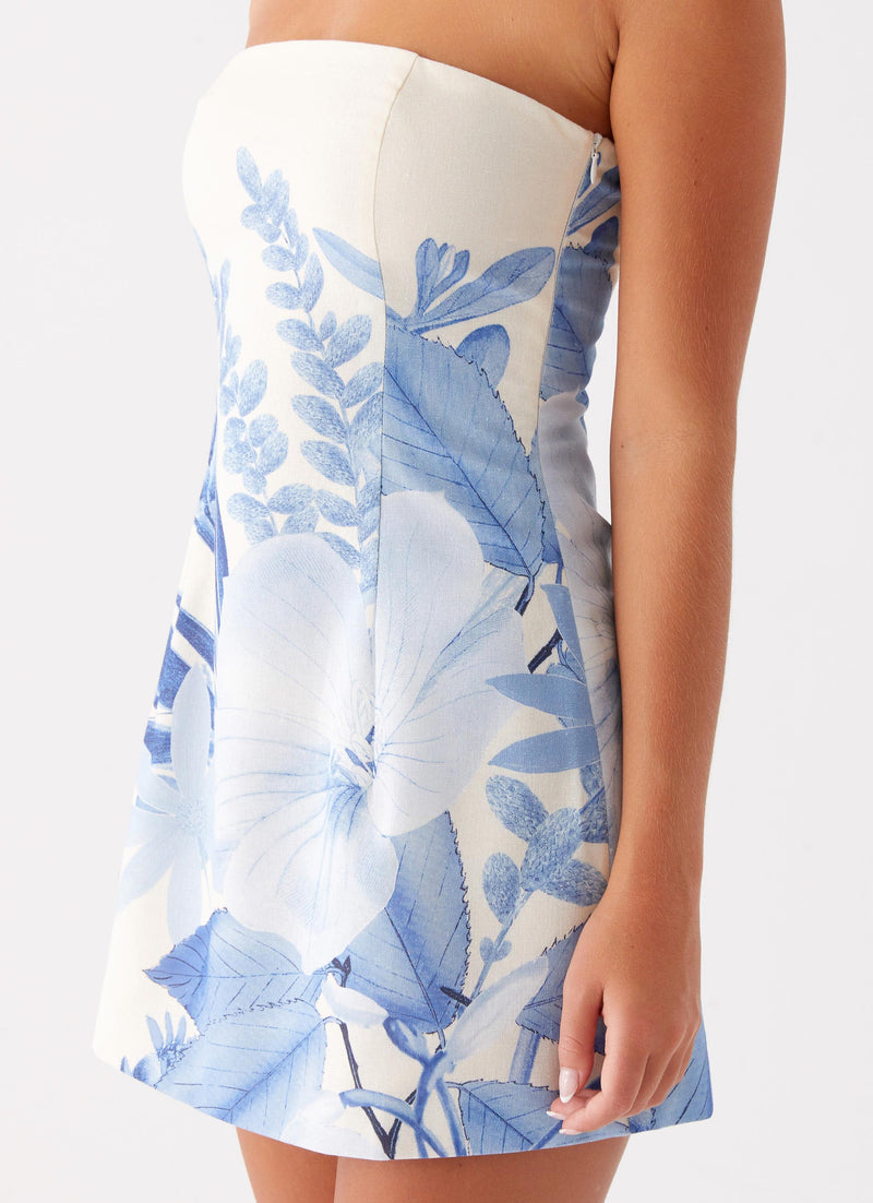Denby Strapless Mini Dress - Blue Print