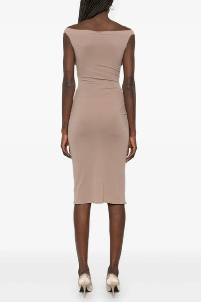Dinella Appliqué Corset Midi Dress - Grey