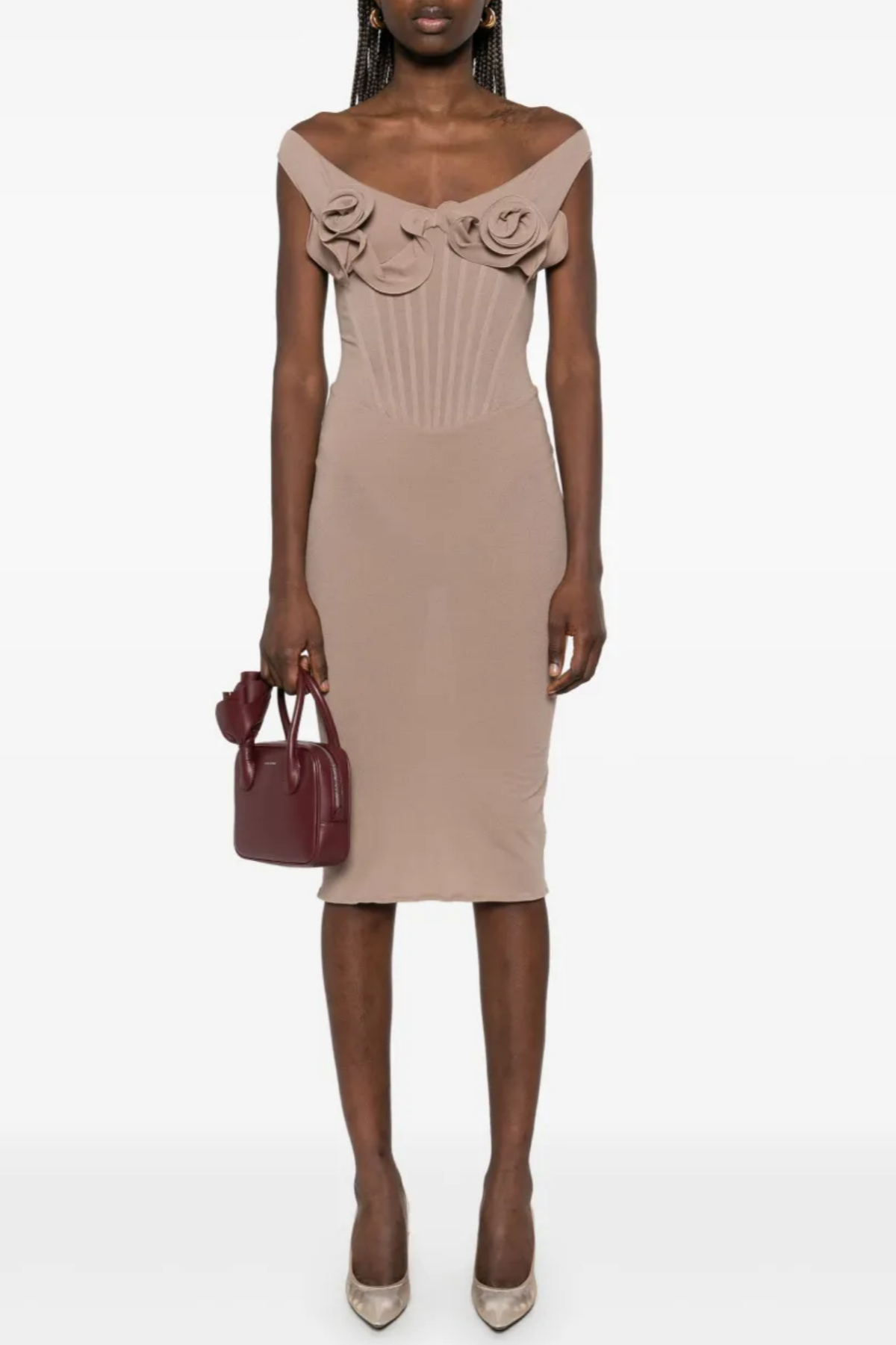 Dinella Appliqué Corset Midi Dress - Grey