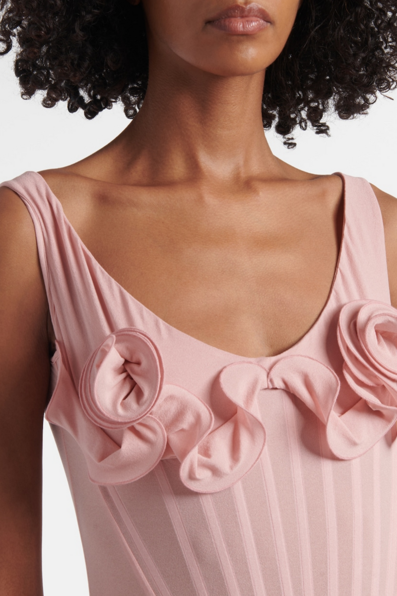 Dinella Appliqué Corset Midi Dress - Pink