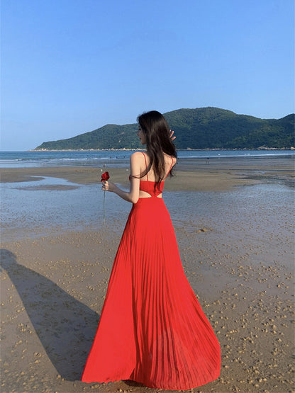 Dopamine Yellow Spaghetti Strap Maxi Dress _ Backless Vacation Outfit