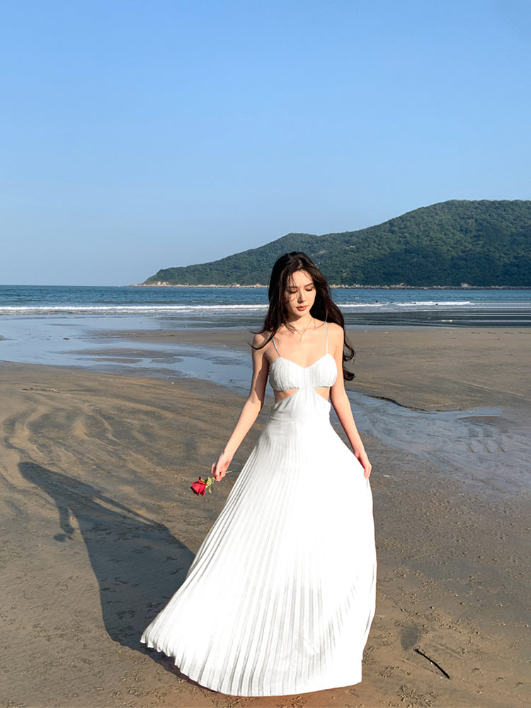 Dopamine Yellow Spaghetti Strap Maxi Dress _ Backless Vacation Outfit